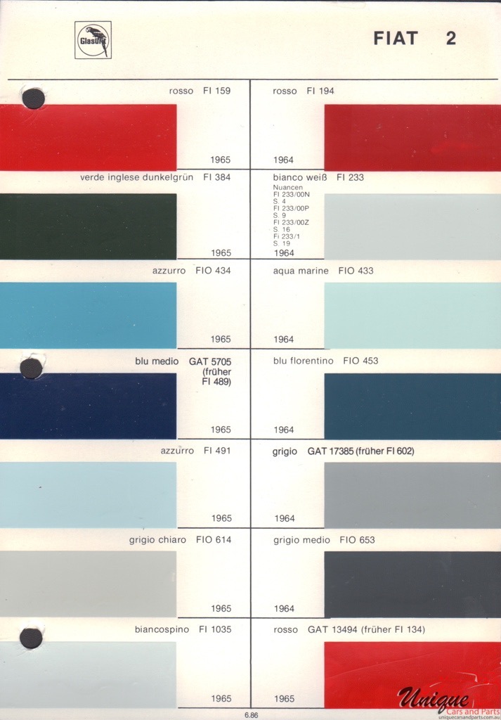1964 Fiat Paint Charts Glasurit 1